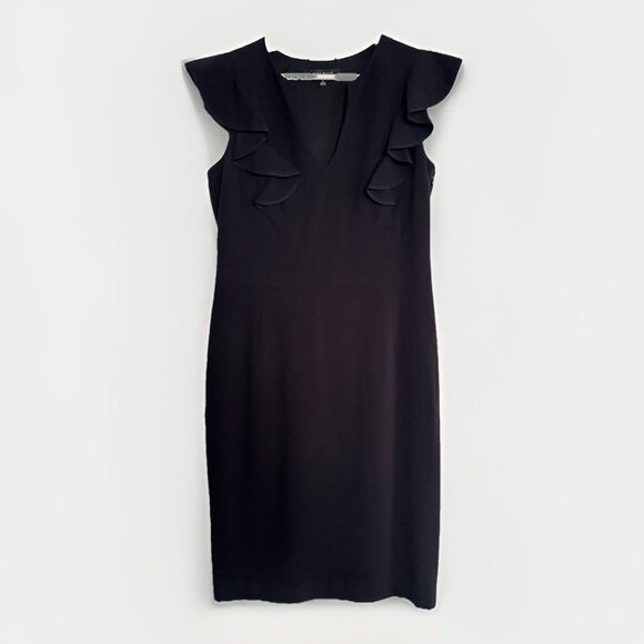 Nine West Dresses & Skirts - NWT $140 Nine West Ruffle V-Neck Sleeveless Sheath Black Dress Size 8